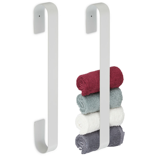2x Towel Rails, Self-Adhesive, 430 Stainless Steel, Bathroom, Kitchen, Without Drilling, hwd: 45x4x6 cm, White - Relaxdays