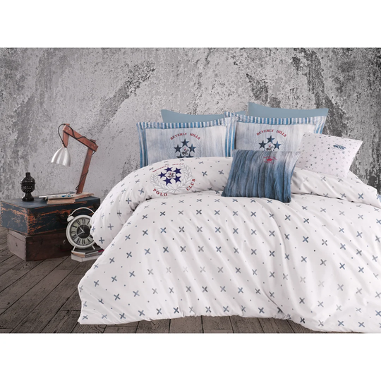 White/Blue/Red 100% Cotton Duvet Cover Set