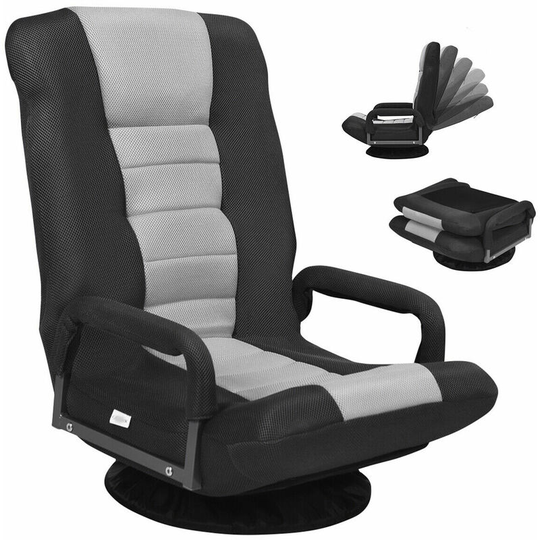 Folding Floor Gaming Sofa Chair 6-Position Adjustable Recliner Swivel Armchair