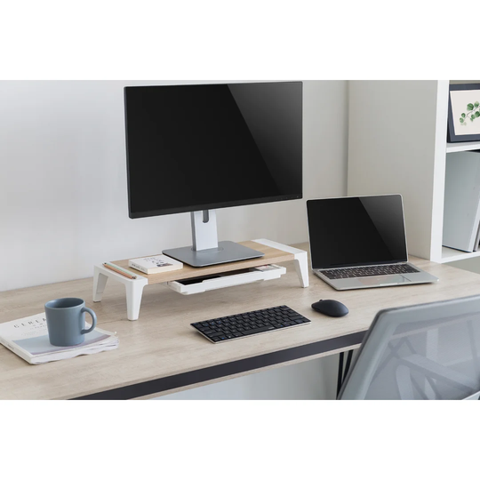 Symple Stuff Height Adjustable Monitor Riser Stand With Drawer - Wood Effect