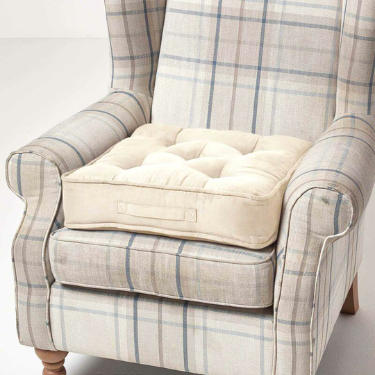Cream Faux Suede Armchair Booster Cushion - Natural - Homescapes