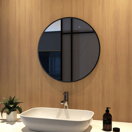 60cm Bathroom Mirror Round Hanging Wall Mirror Matte Black Frame, Modern Wall Mounted Bathroom Mirror - Meykoers