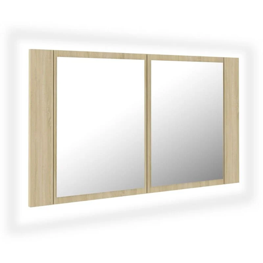 LED Bathroom Mirror Cabinet Sonoma Oak 80x12x45 cm Acrylic vidaXL - Brown