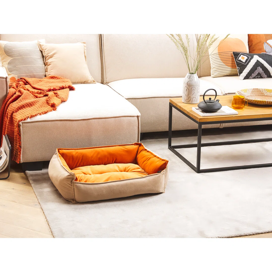 Deane Dog Bolster Cushion in Orange/Beige