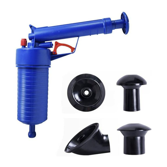 Compressed Air Toilet Pipe Unblocker Pump For Kitchen Sink Washbasin With 4 Different Suction Cups (Blue)