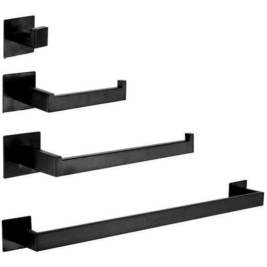 4pcs Bathroom Accessory Set, Stainless Steel Wall Mounted Toilet Holder and Towel Rail Set for Bathroom (Matte Black)