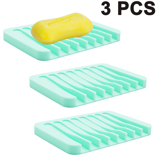 3pcs Soap Dish Shower Waterfall Soap Tray Soap Saver Soap Holder Drainer Flexible Silicone for Shower/Bathroom/Kitchen/Counter Top,Easy Cleaning-Green
