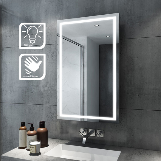 Elegant - Bathroom led Mirror Cabinet Sliding Door 430x690mm Mirror Cabinet with Light Stainless Steel Frame Wall Mounted Storage