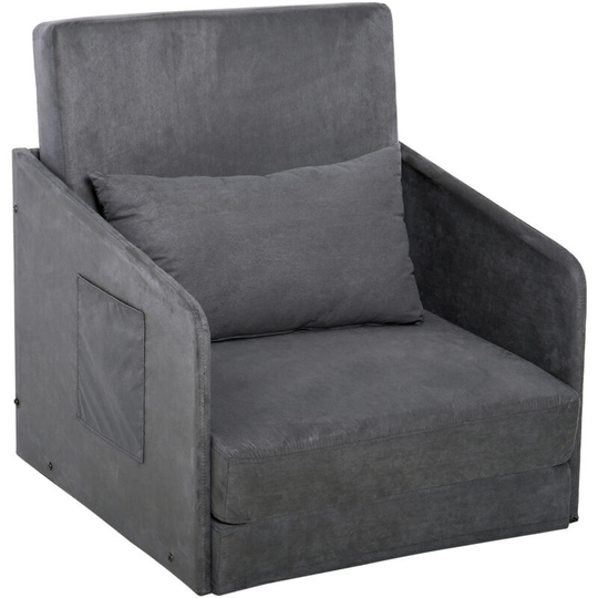 Single Sofa Bed Armchair Soft Floor Sleeper Lounger Futon Couch w/ Pillow - Grey - Homcom