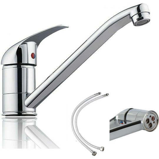 Kitchen Sink Taps Mono Basin Mixer Taps Faucet Modern Single Lever Chrome Kitchen Sink Swivel Spout Hot and Cold Water Mixer Sink Swivel Chrome Brass