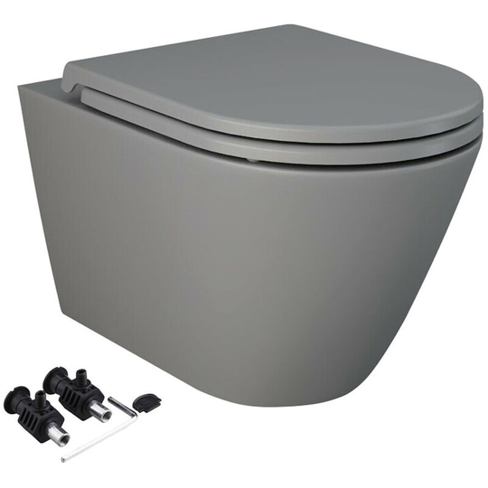 Rak Ceramics - rak Feeling Matt Grey Rimless Wall Hung Toilet wc Pan & Soft Close Seat