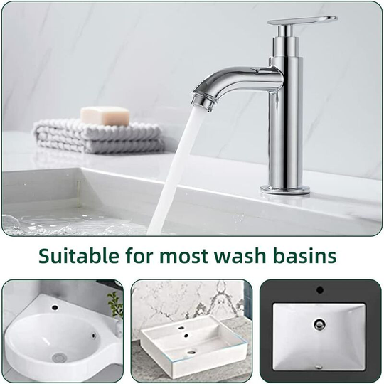 Round Cold Water Faucet Single Handle Basin Bathroom Faucet Metal Durable Bathroom Taps Ceramic Cartridge for Washbasin WC or, Basement