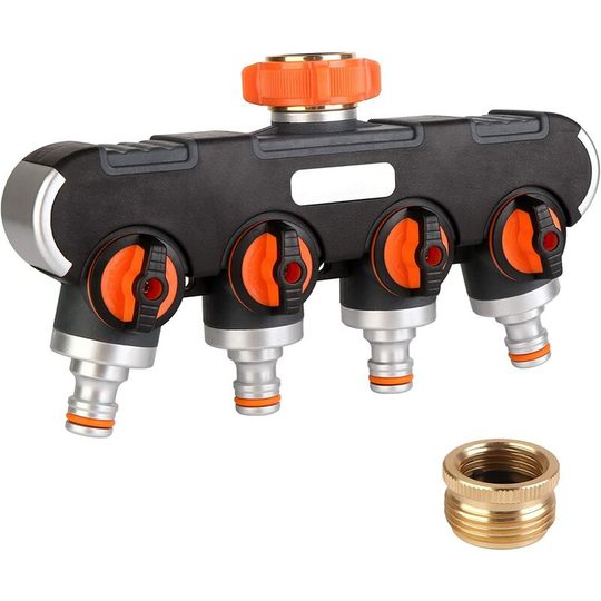 Perlerare - 4 way distributor: 3/4' and 1/2' splitters with faucet adapter, hose distributor, 4 way distributor for garden, washing, pets.