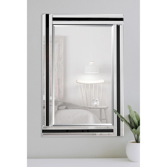 Dalton Large Black + Silver Bevelled Triple Edge Wall Mirror 144 X 115.5Cm