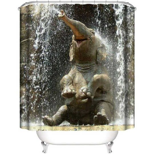 1 Piece Shower Curtain Waterproof Polyester Happy Little Elephant Decorative Pattern Bathroom Bathtub with Hook Mildew Resistant Washable 180*180cm