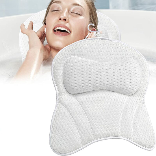 Bath Cushion Bathtub Pillow - with 6 Suction Cups Anti-Slip 4D Air Mesh Inflatable Spa Pillow Neck Pillow for Head and Shoulder Support All Bathtub