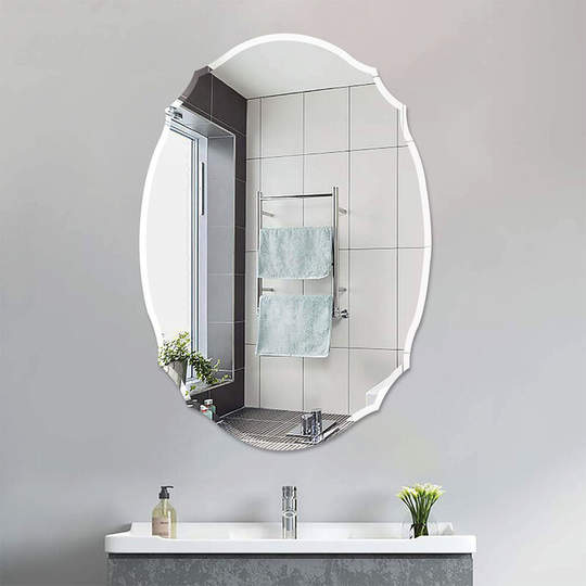 Livingandhome - Ellipse Wall Mounted Mirror with Beveled Edge for Bathroom