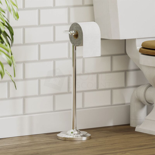 Floor Standing Toilet Roll Holder Tissue Storage Dispenser, Silver