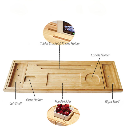 Superseller - Bathtub Caddy Tray Bamboo Spa Bathtub Caddy Organizer Book Wine Tablet Holder Phone Rack