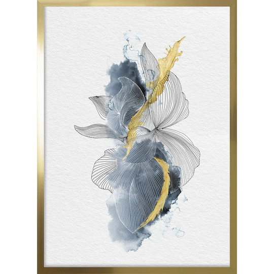 Navy Linear Flowers I - Picture Frame Graphic Art