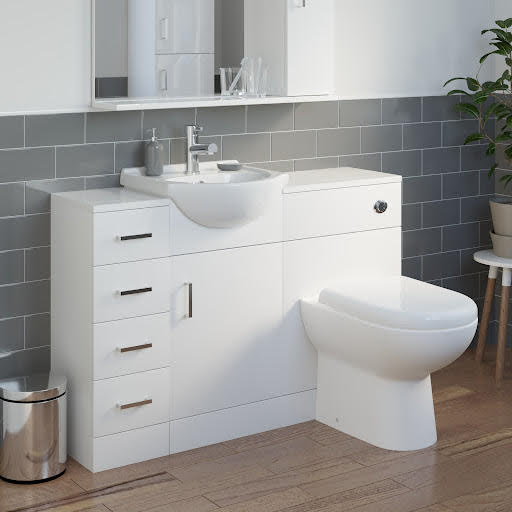 Essence Toilet & Basin Vanity Unit Combination with Drawer Unit - 1165mm White Gloss
