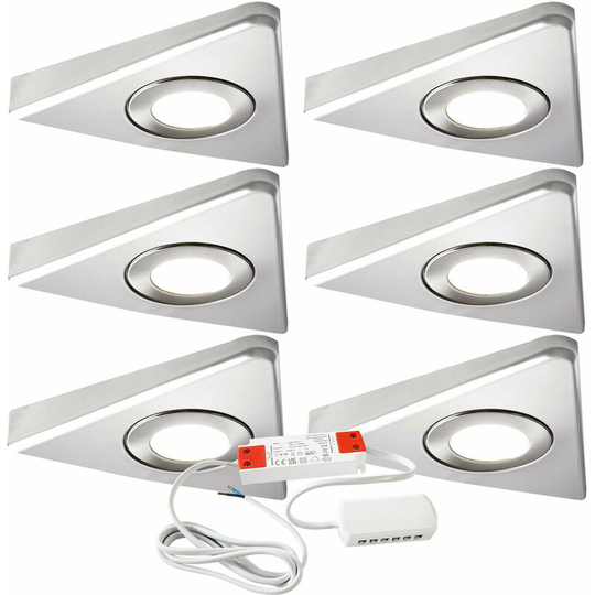 Loops - 6x brushed nickel Triangle Surface Under Cabinet Kitchen Light & Driver Kit - Natural White led