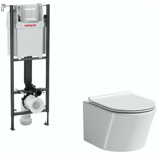 Mode - Tate wall hung toilet with slim soft close seat and wall mounting frame with push plate cistern - White