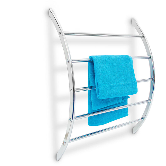 Wall Towel Holder Chromed Steel with 5 Rails 70 x 56.5 x 15.5 cm, Bathroom Rack for Bath & Swimwear Modern Metallic Look - Silver - Relaxdays