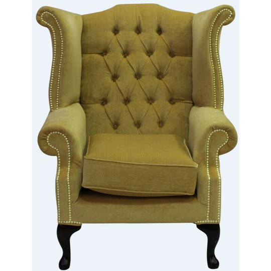 Chesterfield Fabric Queen Anne High Back Wing Chair Pimlico Corn