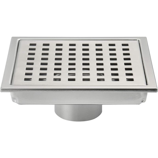 6 Inch Square Shower Floor Drain, Grate with Removable Cover, SUS304 Stainless Steel Brushed Nickel