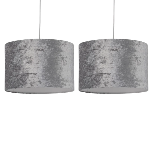 20Cm H Velvet Drum Pendant Shade ( Uno ) in Grey