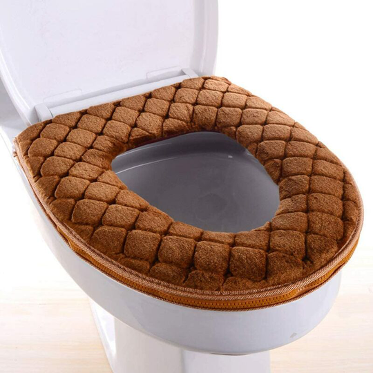 Toilet Seat Cover, Washable Soft Warm Bathroom Cushion, Brown