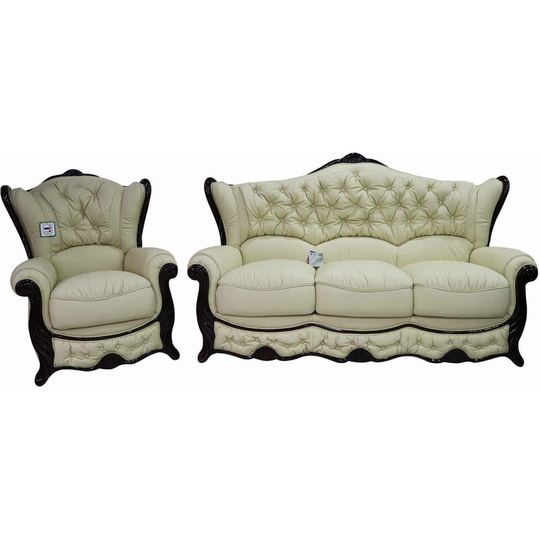 Christina 3 Seater + Armchair Genuine Italian Leather Cream Sofa Settee Offer