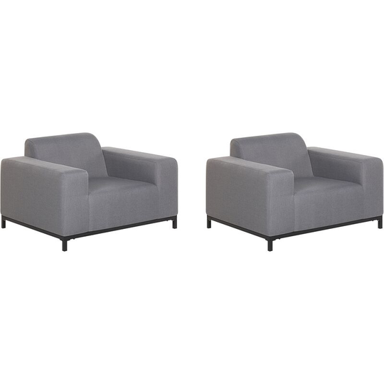 Set of 2 Modern Outdoor Indoor Armchairs Grey Fabric Black Legs Rovigo - Grey