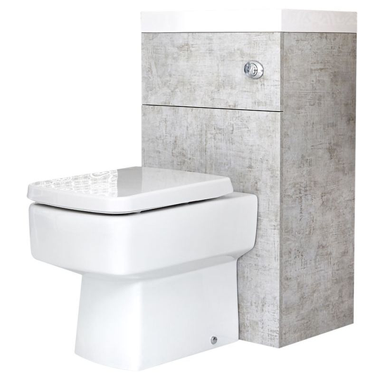 Milano - Lurus - Concrete Grey Modern Square Bathroom Combination Basin Sink and Toilet wc Unit with Back to Wall Pan, Soft Close Seat and Dual Flush