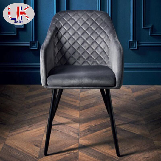 Grey Velvet Accent Chair Dining Side Armchairs Comfortable Sofa Black Metal Legs - grey