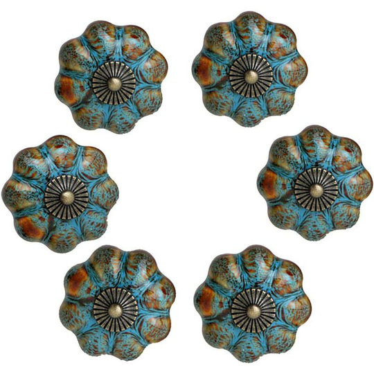Dksfjkl - Decorative Door Handles, Glazed Ceramic for Cabinets, Bathrooms, Drawers 6 Pieces (Blue)