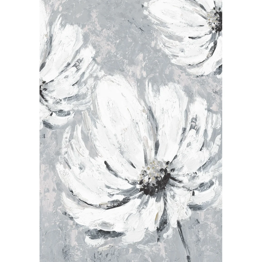 Big White Flowers on Slate Grey - Wrapped Canvas Painting Print