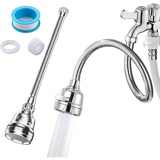 Faucet extender (length 45 cm), 360 degree faucet, faucet extender, water saving device with 3 water outlet modes, suitable for kitchen, bathroom and