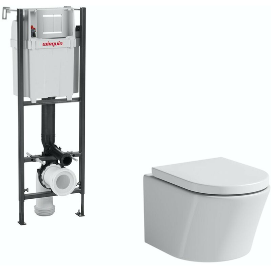 Mode - Tate wall hung toilet with soft close seat and wall mounting frame with push plate cistern - White