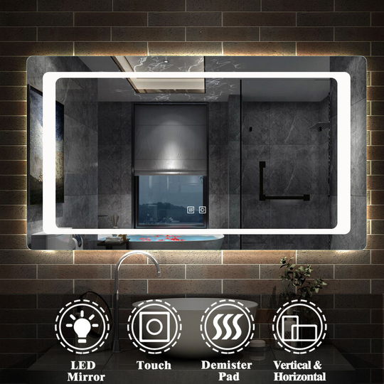 Acezanble - 1200x700 Bathroom Mirrors with led Lights,Demister Pad,Dual Touch Sensor Switch,Wall Mounted,IP44,Vertical or Horizontal