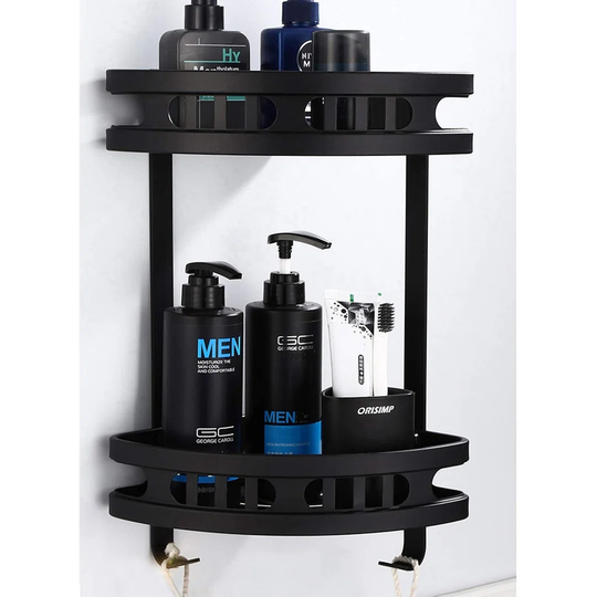 No Drilling Shower Corner Shelves Storage, Rustproof Aluminum Adhesive Bathroom Shower Shelf,Black