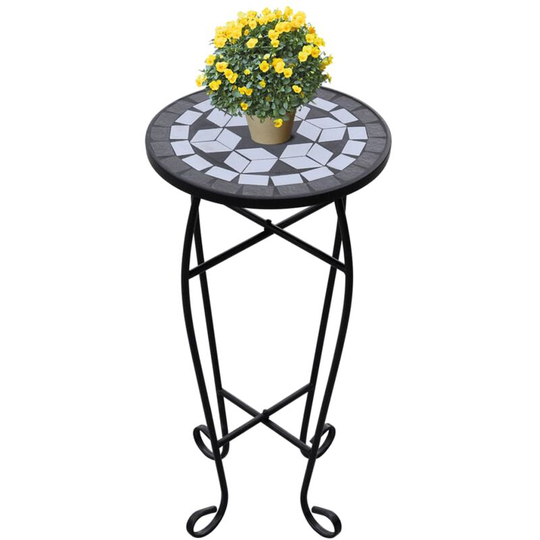 Mosaic Side Table Plant Table Black White - Black