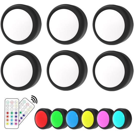 6PCS Puck Lights with Remote Control Under Cabinet Lights led Color Changing Closet Light Battery Operated Under Counter Lights Stick-On Light