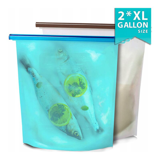 2 Packages of Reusable Silicone Food Size Galon - Freezing Bags, Vacuum Microwave Ovens, Dishwasher, Waterproof Ziplock Bags, Large Freezing Bags