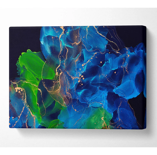 Green and Light Blue Darkness Flow - Wrapped Canvas Painting