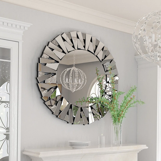 Addylynn Round Wood Framed Wall Mounted Accent Mirror in Silver
