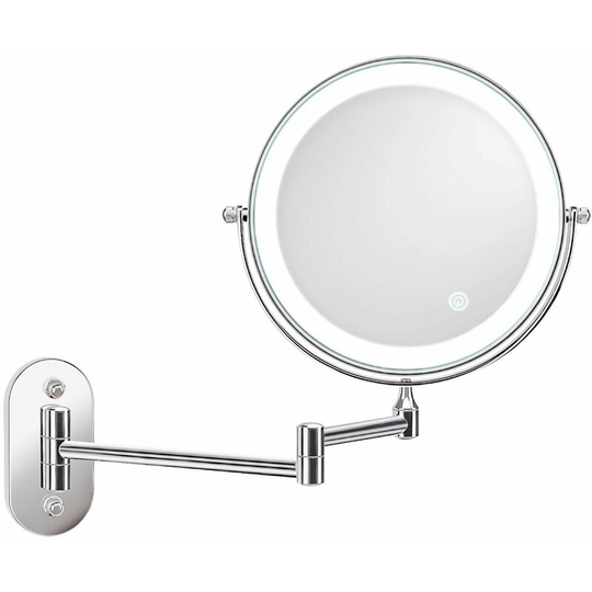 Perlerare - Wall Mounted Lighted 5x Magnifying Mirror, Makeup Mirrors 7 Inch Bathroom Mirror Double Wall Mirror, 360° Swivel and Extendable, Powered