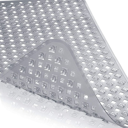 Non Slip Bathtub Mats with Drain Holes, Suction Cups, Machine Washable 34.5 x 15.5 In, Clear Gray