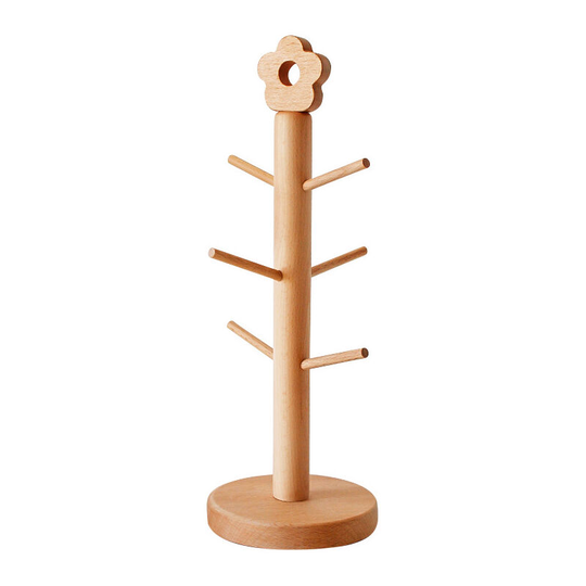 Beech Wood Cup Holder Upside Down Household Cup Wooden Drainer Small Flower Tree Jewelry Storage Shelf